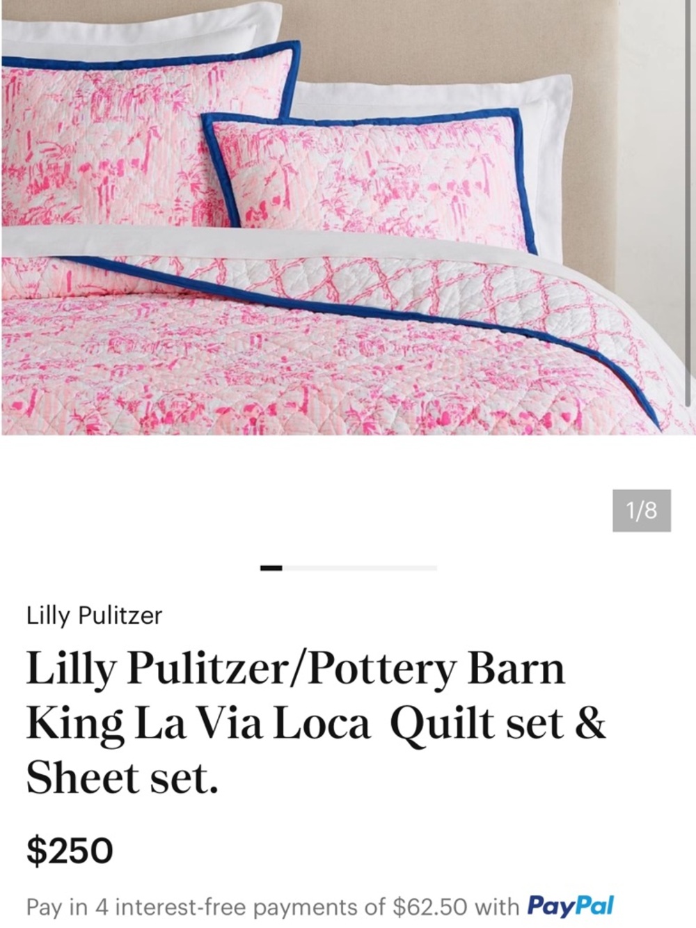 Lilly Pulitzer/Pottery Barn King La Via Loca  Quilt set & Sheet set.
